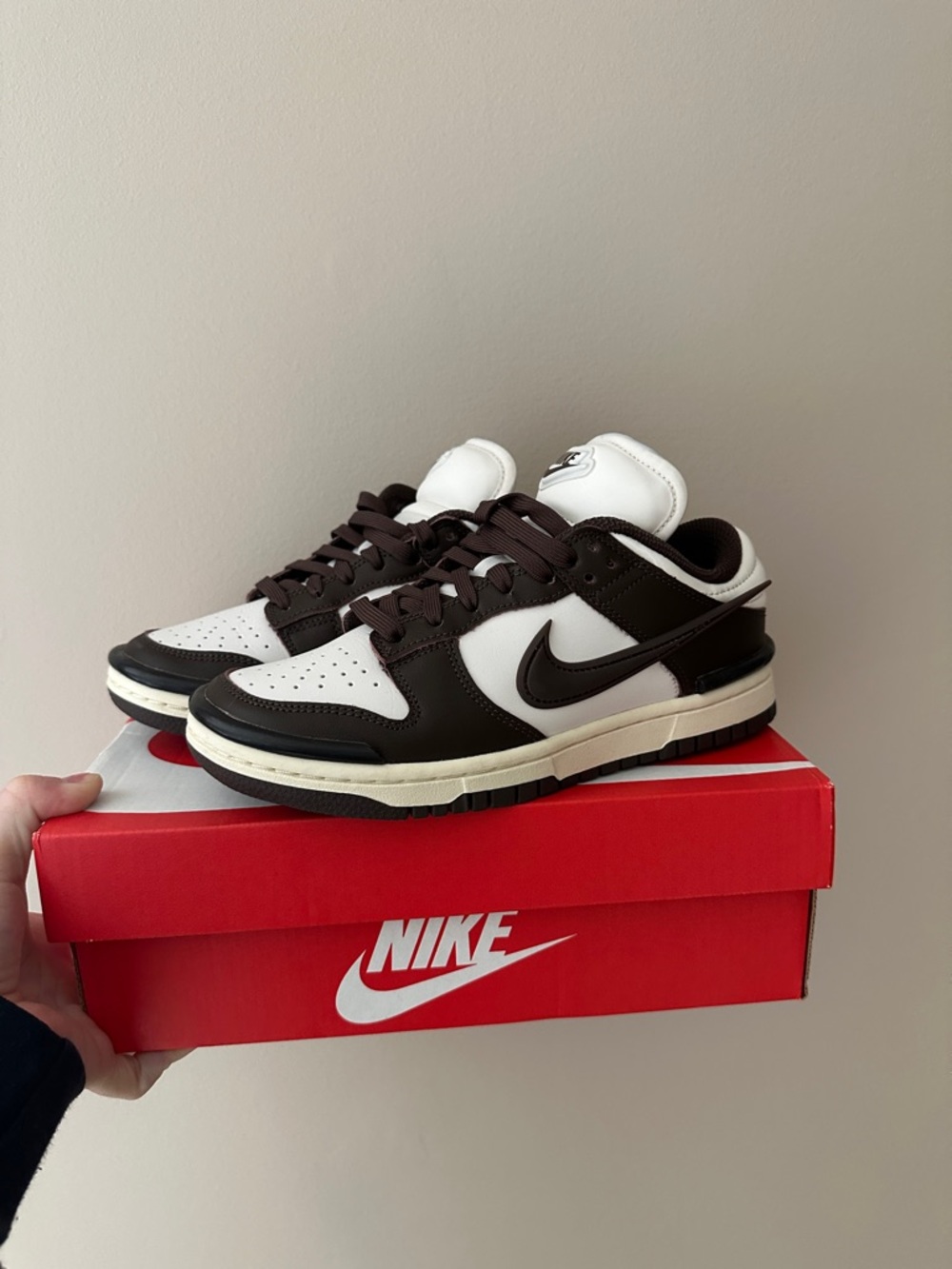 Nike Twist Low-Top Sneakers in White and Dark Brown